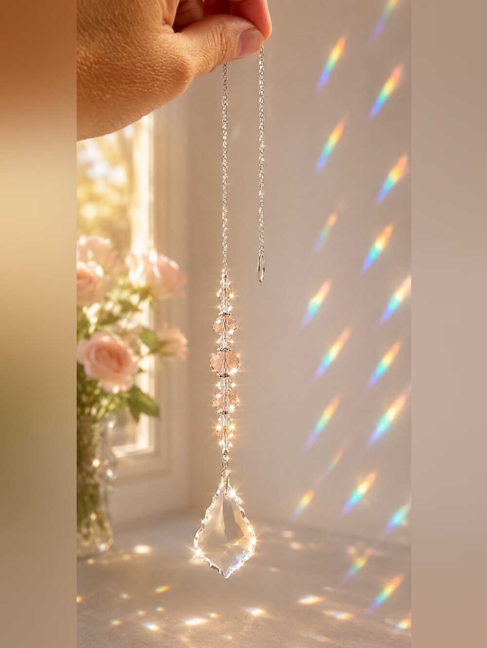 Rose Quartz Crystal Suncatcher